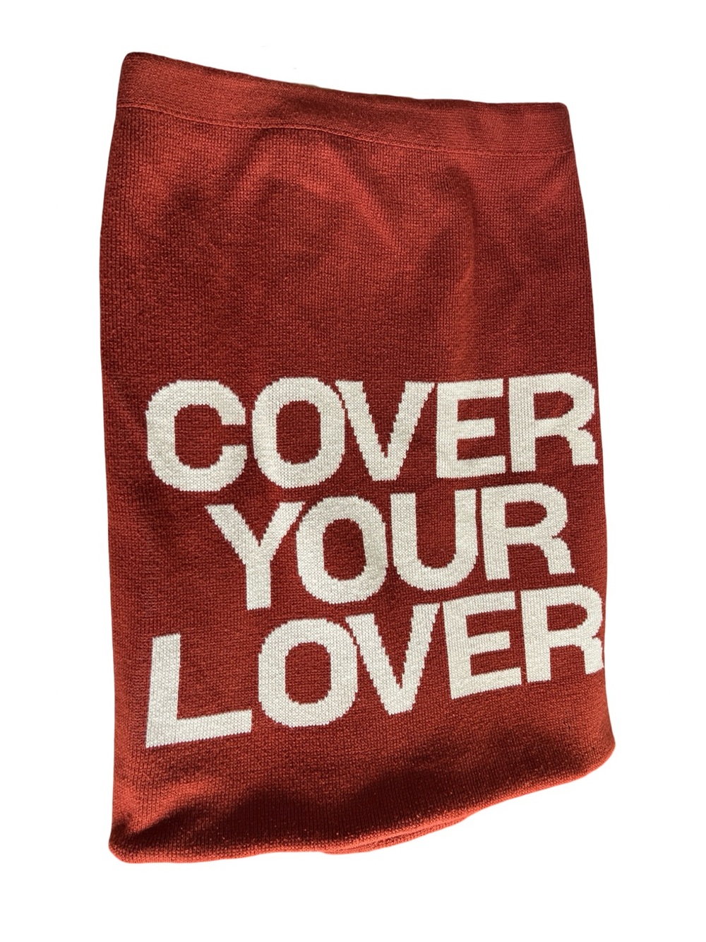 Vintage 70s Cover Your Lover Afghan Throw Blanket Novelty Knit Burnt Orange